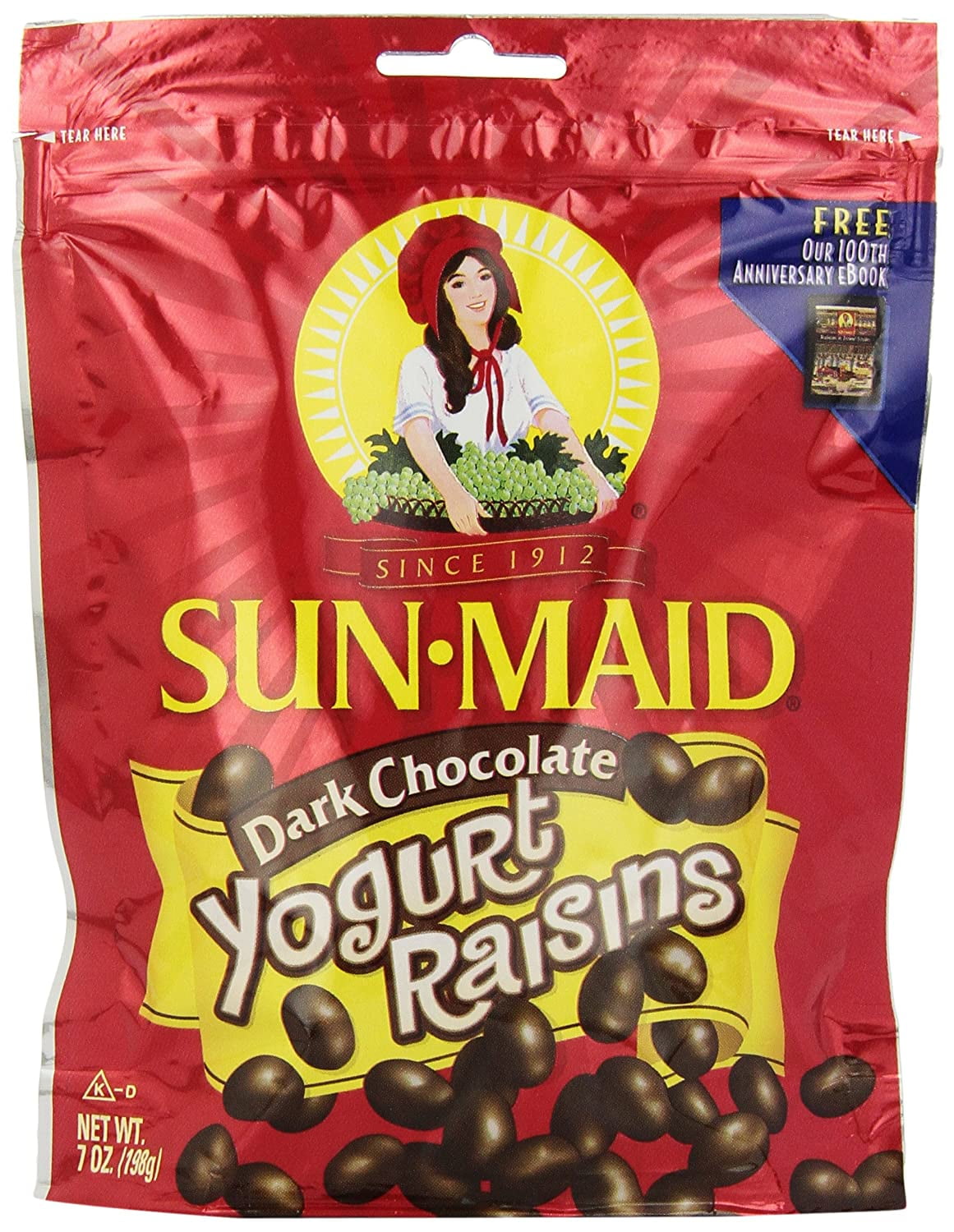 SunMaid Dark Chocolate Yogurt Coated Raisins Snacks 7 Ounce Pouches Whole Natural Dried Fruit