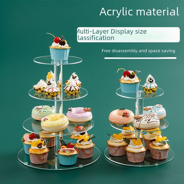 Soporte de exhibición de disco multicapa de 3, 4 y 5 capas de acrílico transparente para banquetes de bodas y cumpleaños, soporte para pasteles, plato oscilante para pasteles