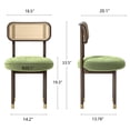 thumbnail image 2 of Joyyskill Upholstered Rattan Dining Chairs Set of 2, Mid Century Modern Kitchen Chairs with Curved Back and Solid Wood Legs Armless Accent Chair, Walnut/Green Velvet, 2 of 6