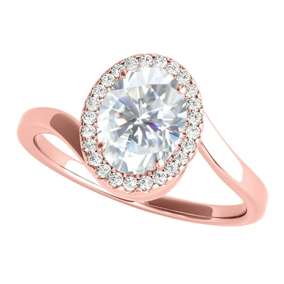Mauli Jewels 1.65 Carat Oval Moissanite & Natural White Diamond Halo Engagement Ring for Women In 10K Gold, 4-Prong Setting, Gift for Her