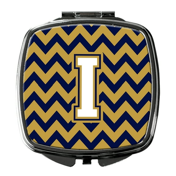 Letter I Chevron Navy Blue and Gold Compact Mirror CJ1057-ISCM