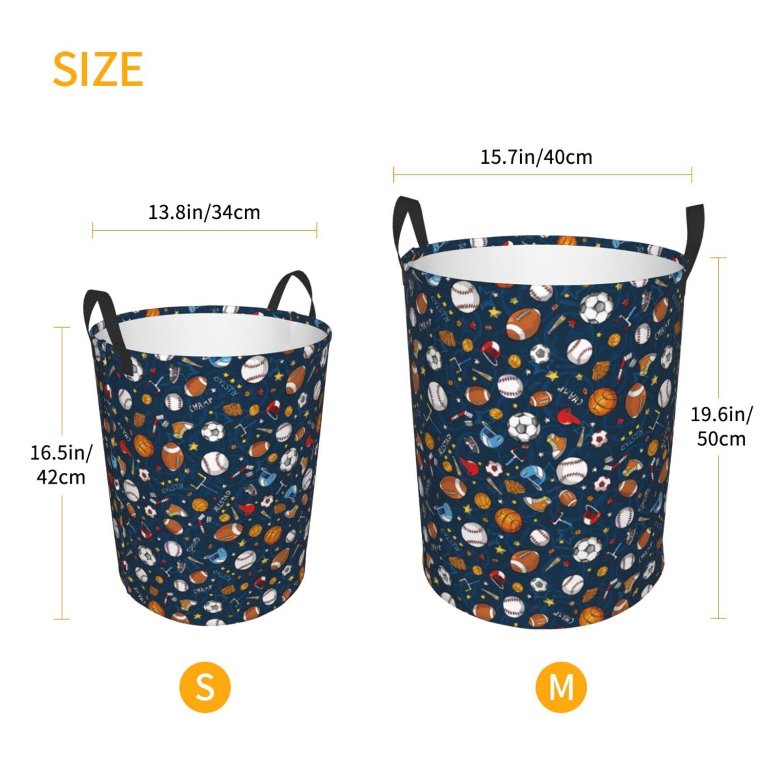 Large Laundry Basket with Handles - baseball football Kids Baby Dirty Clothes Laundry Hamper for Bedroom Aesthetic