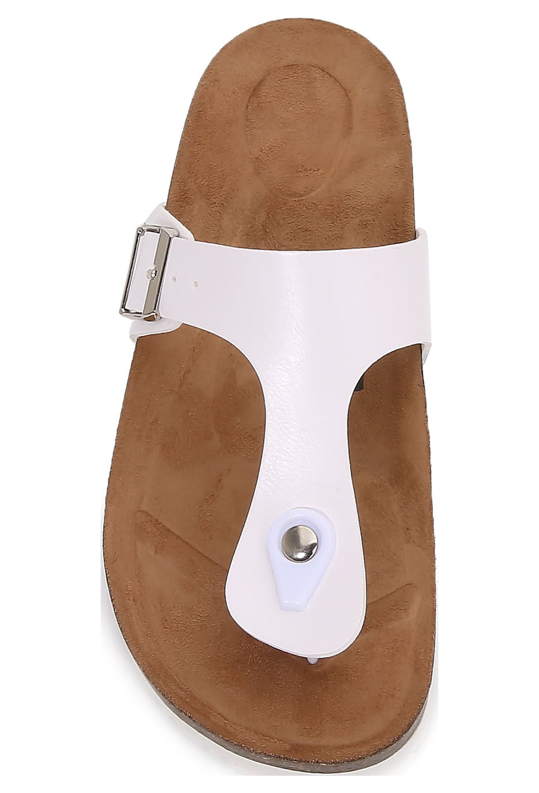 Women Soft Cork Footbed PU Leather Hook and Loop T Strap Flip Flops (PU White / 8 )