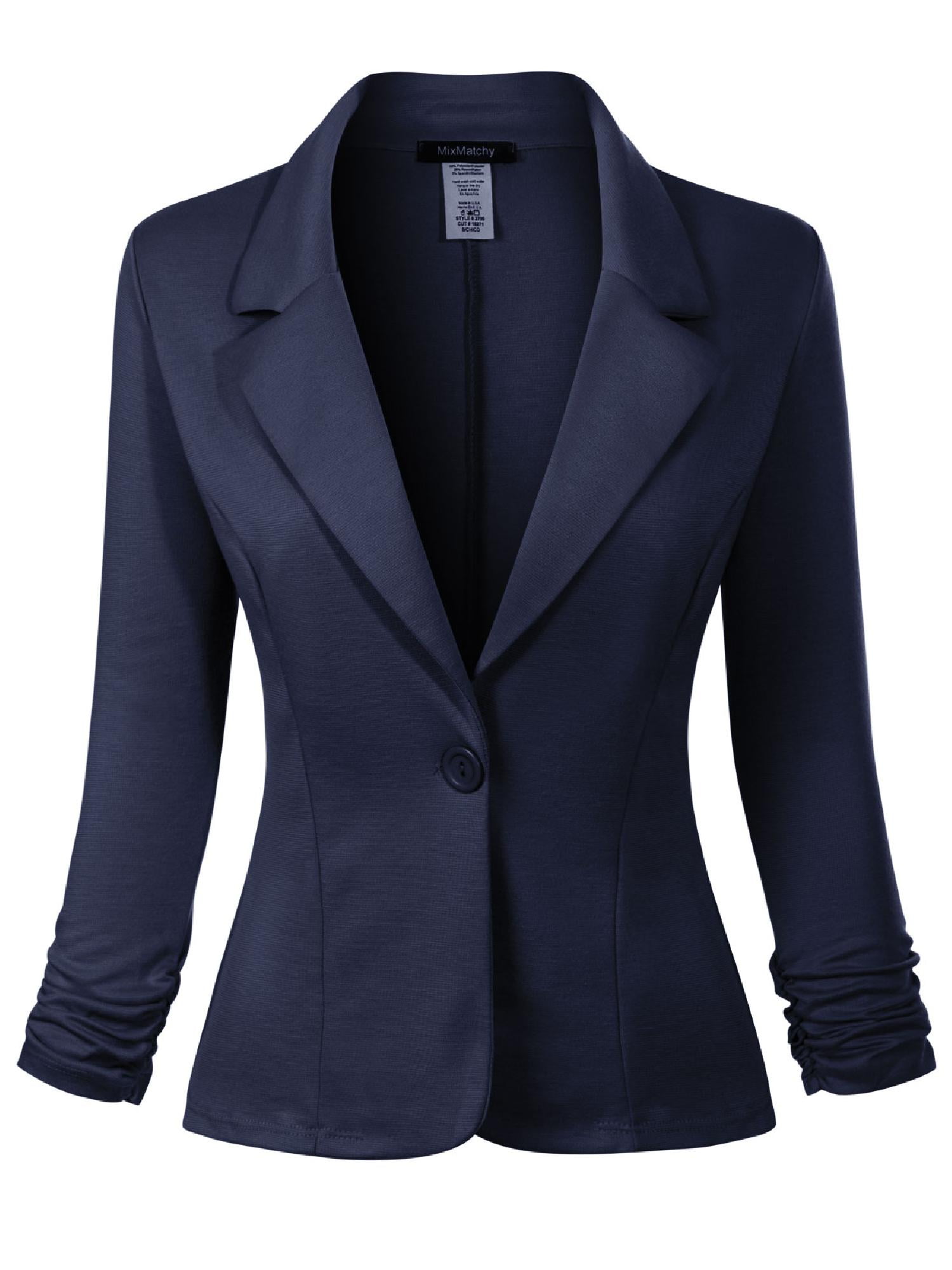 Made by Olivia Women's Classic Casual Work Solid Color Knit Blazer Navy ...