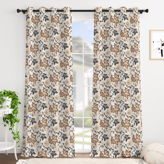Tchckioa Modern Flowers Blackout Curtains for Bedroom,Room Darkening Window Drapes,Grommet Top,2 Panels,52x84