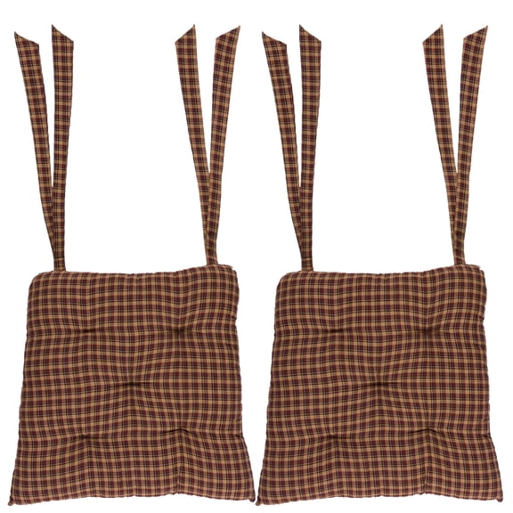 VHC Brands Patriotic Patch Square Kitchen Table Decor, Plaid Chair Pad, Red, 15", Set of 2