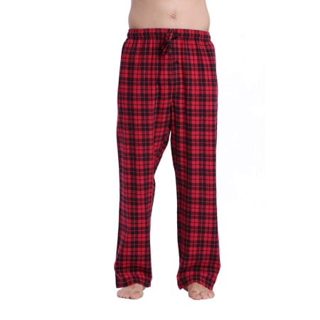 cYZ Mens 100 cotton Super Soft Flannel Plaid Pajama Pants-BlackRedTartan-2XL