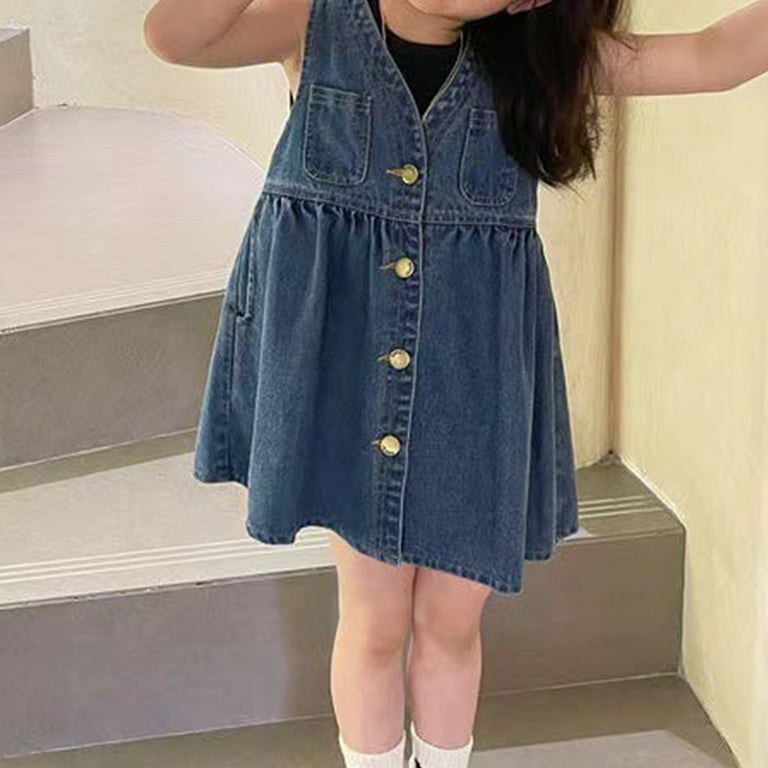 Cethrio Kids Girls Denim Dresses, Sleeveless Cute Button-up Cotton Summer  Dress Blue Size 5T - Walmart.com