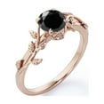 thumbnail image 3 of JeenMata 0.50 Carat - Round Cut Lab Created Black Diamond Ring - Leaf & Vine Engagement Ring - 18K Rose Gold Plating Over Silver, 3 of 7