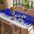 thumbnail image 3 of Blue Christmas Snowflakes Table Cloths for 3 Foot Rectangle Tables, Xmas Balls Winter Pine Tree Patio Waterproof Elastic Fitted Tablecloths, Washable Rectangular Table Cover for Camping, 3 of 8