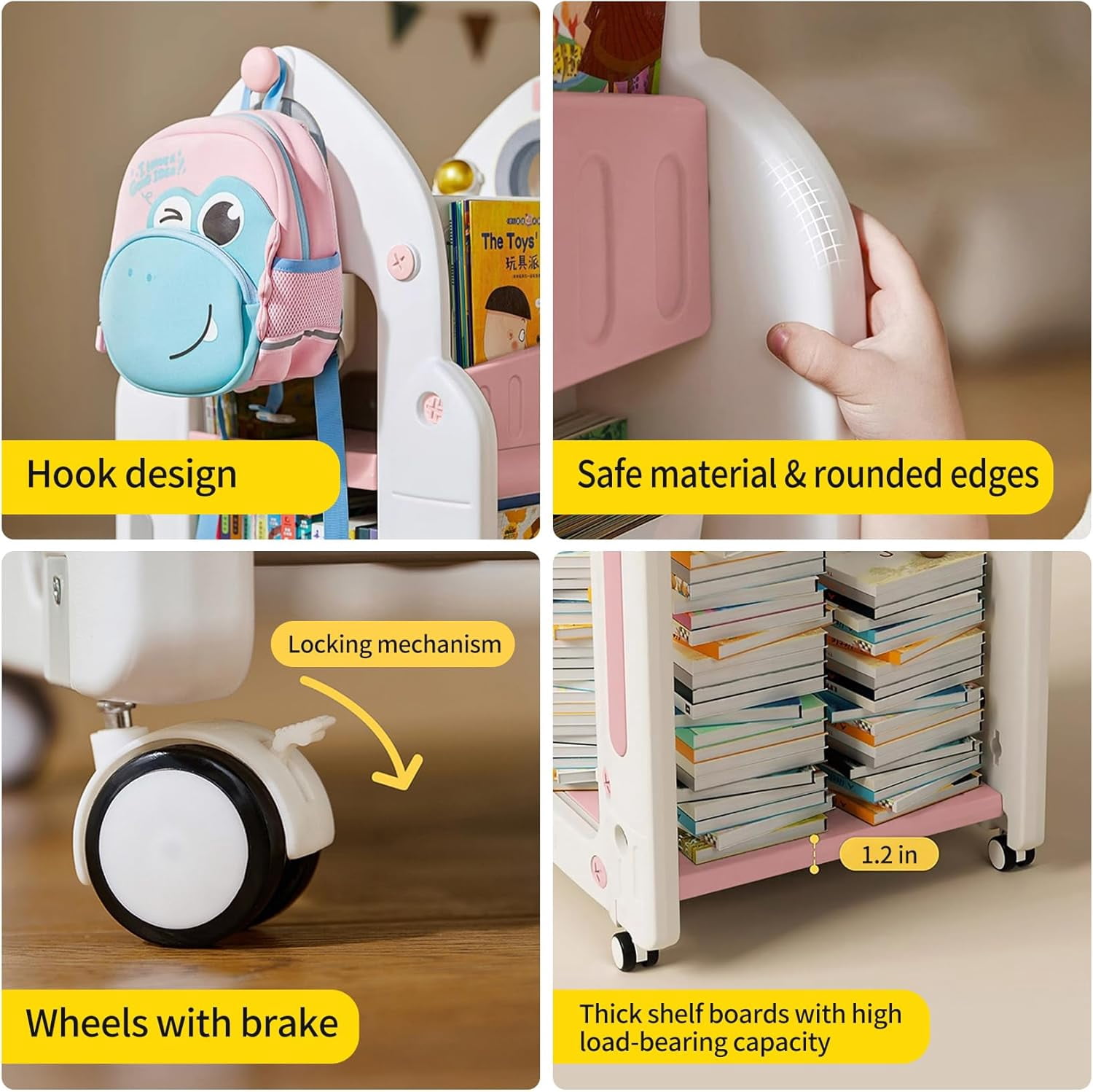 UNICOO® Kids Rocket Toy & Bookshelf Storage Organizer(Pink)