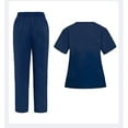thumbnail image 3 of Stretch Scrubs Uniforms for Women - Mock Wrap Top & Straight Leg Pants with Multi-Pocket, Back Princess Seams, Soft Fabric,Dark Blue L, 3 of 3