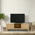 thumbnail image 3 of Gennaro 58 in. Farmhouse 3-Storage Sliding Door TV Stand Fits TVs up to 65 in. with Cable Management, Oak, 3 of 8