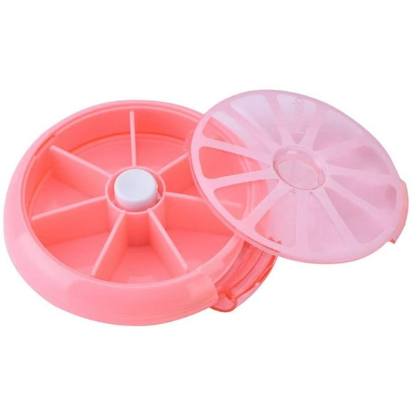 Portable Rotating Pill Box 7 Day Medicine Vitamins Container Storage Dispenser, Cute Fruit Style (Pink)