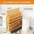 thumbnail image 5 of Bamboo Dish Drying Rack with Utensil Holder, 3 Tier Collapsible Dish Rack, Wooden Dish Racks for Kitchen Counter, Large Folding Drying Holder with Absorbent Dish Drying Mat, 5 of 6