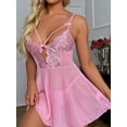thumbnail image 2 of SHOWMALL Women's Lingerie Lace Babydoll Nightdress, Adjustable Strap Cutout Chemise Sleepwear, Sexy V Neck Sheer Mesh Nightgown, Pink XL, 2 of 4