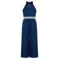 thumbnail image 3 of iEFiEL Kids Girls Casual Chiffon Floral Lace Romper Halter Sleeveless Wide Leg Jumpsuit for Dance Pageant Gown A Navy Blue 6, 3 of 7