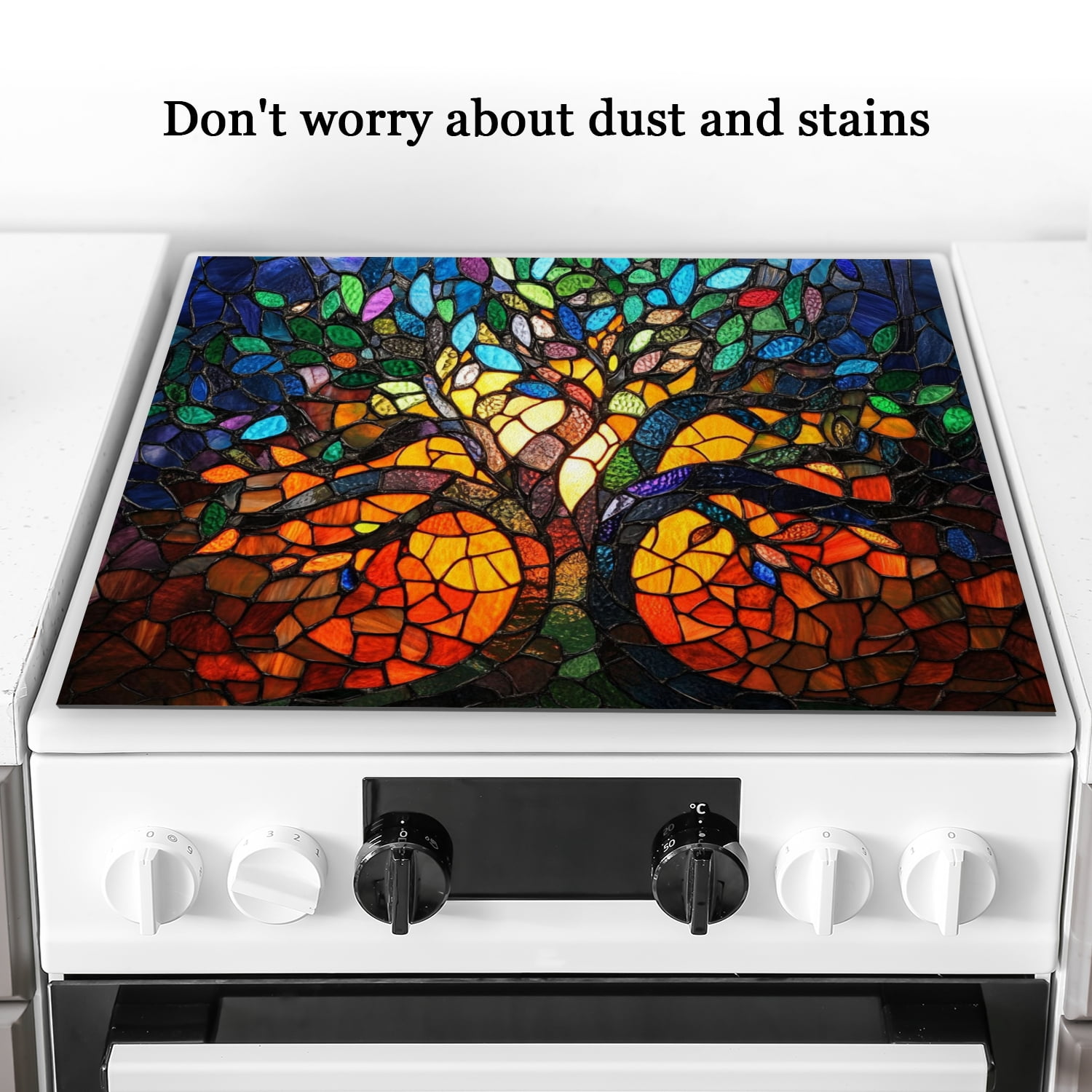 Stove Cover For Gas Stove, Retro Tree of Life Colorful Heat Resistant Glass Induction Cooktop Protector, Foldable Multifunctional Protector Mat for Kitchen RV (28×20 Inch)