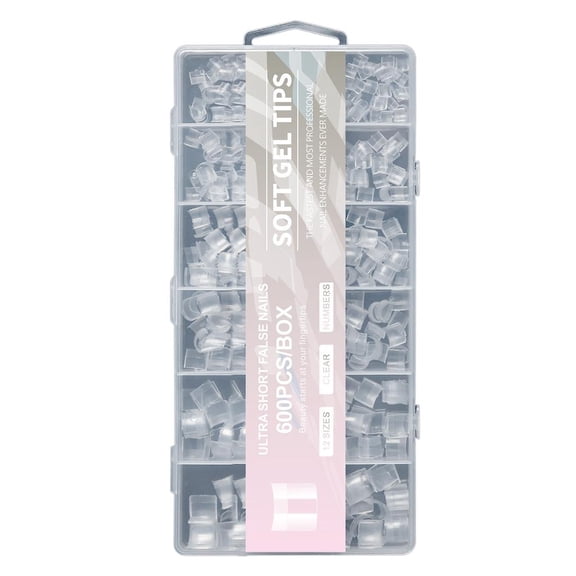 Yammee 600 Pcs Clear Nail Tips Soft Gels Tips Short Half Cover Tips Nail Supplies Artificial False Nails Tips for Acrylic Nail