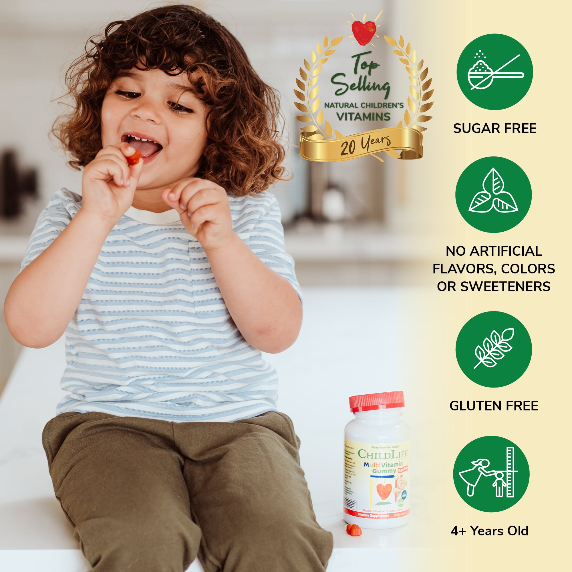 ChildLife Essentials Kids Multivitamin Gummies: Essential Nutrients for Kids, Strawberry Lemon Flavor, 90 Gummies