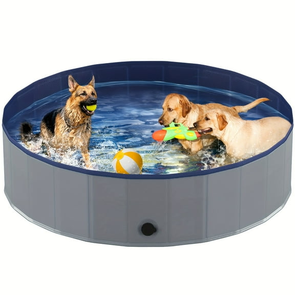 Muxi Glory, Portable Dog Pool, Foldable Pet Swimming Pool, Anti-Slip Collapsible Pet Bathtub, Hard Plastic Bath Pool for Pets Dogs and Cats, Gray