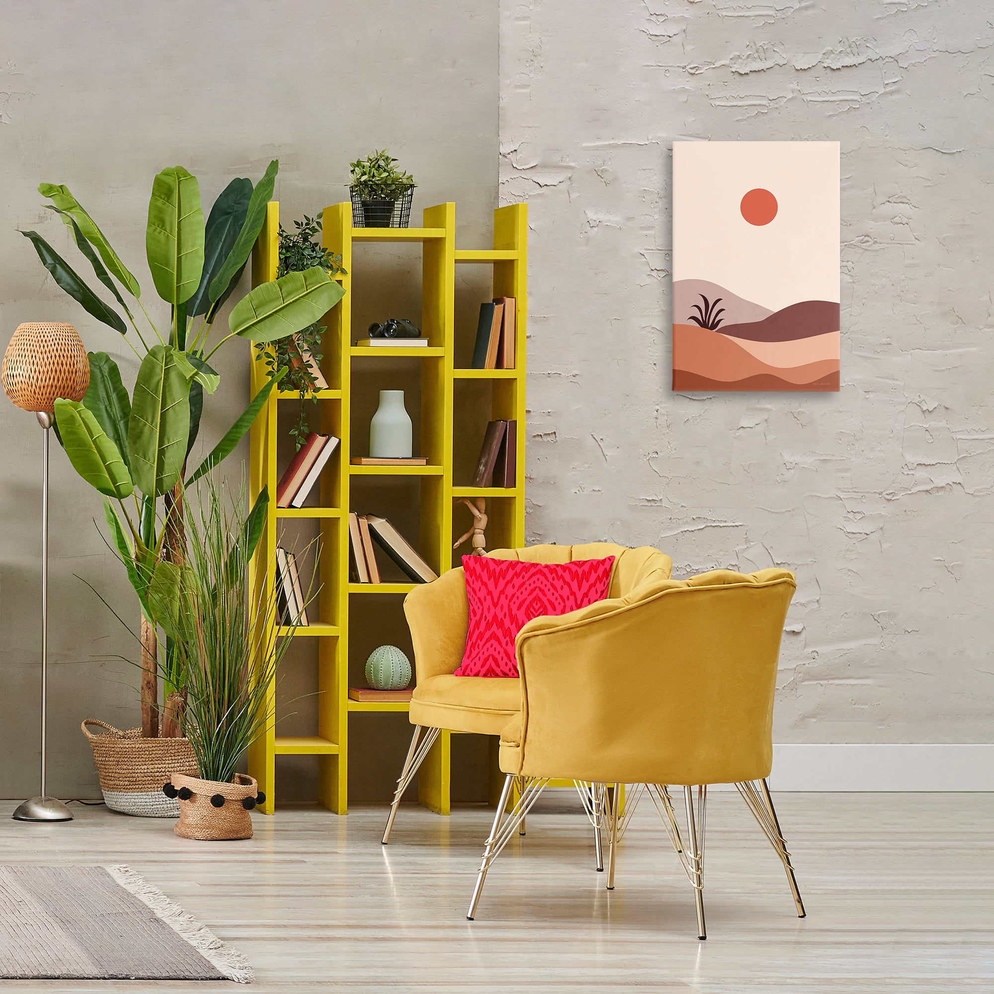 Stupell Industries Boho Desert with Plant Landscape & Nature Painting Wrapped Canvas Art Print Wall Art, 16 x 24
