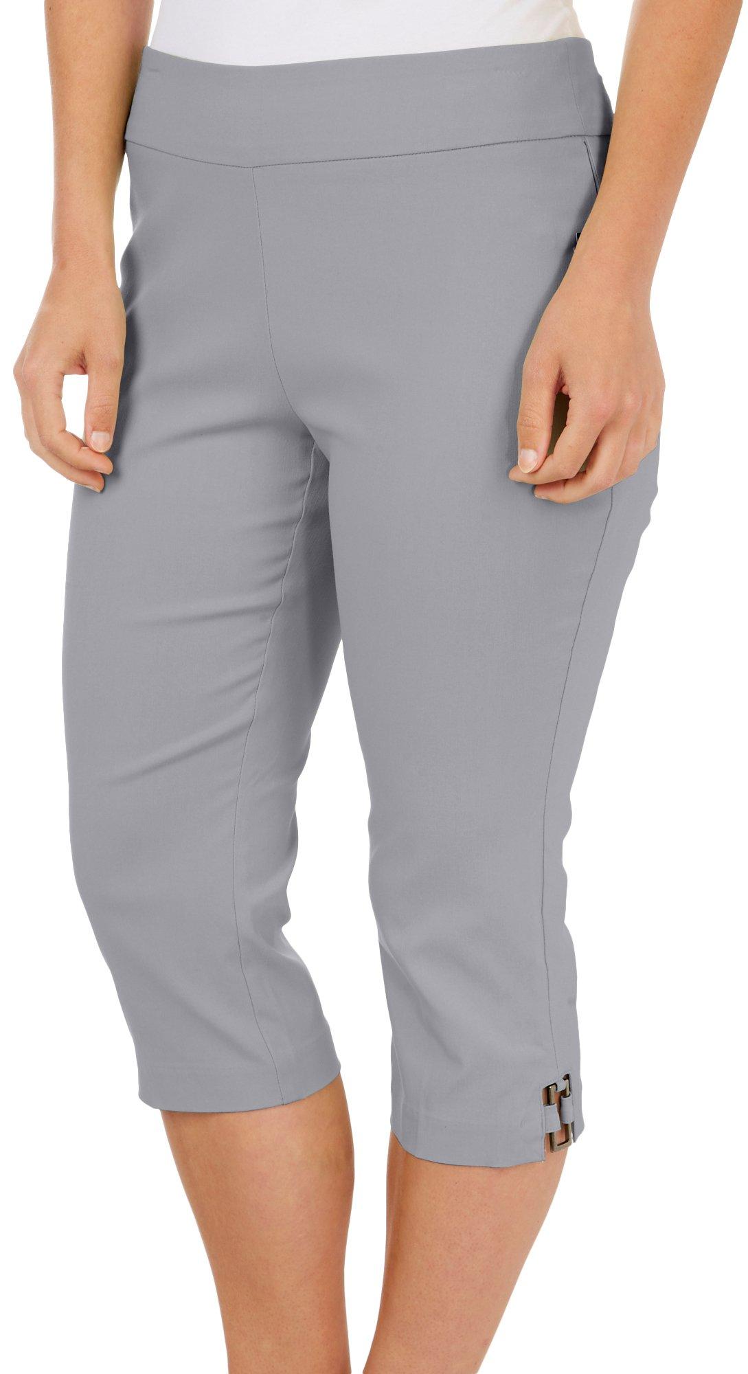 Solid Square Trim Stretch Capri 8P Grey 
