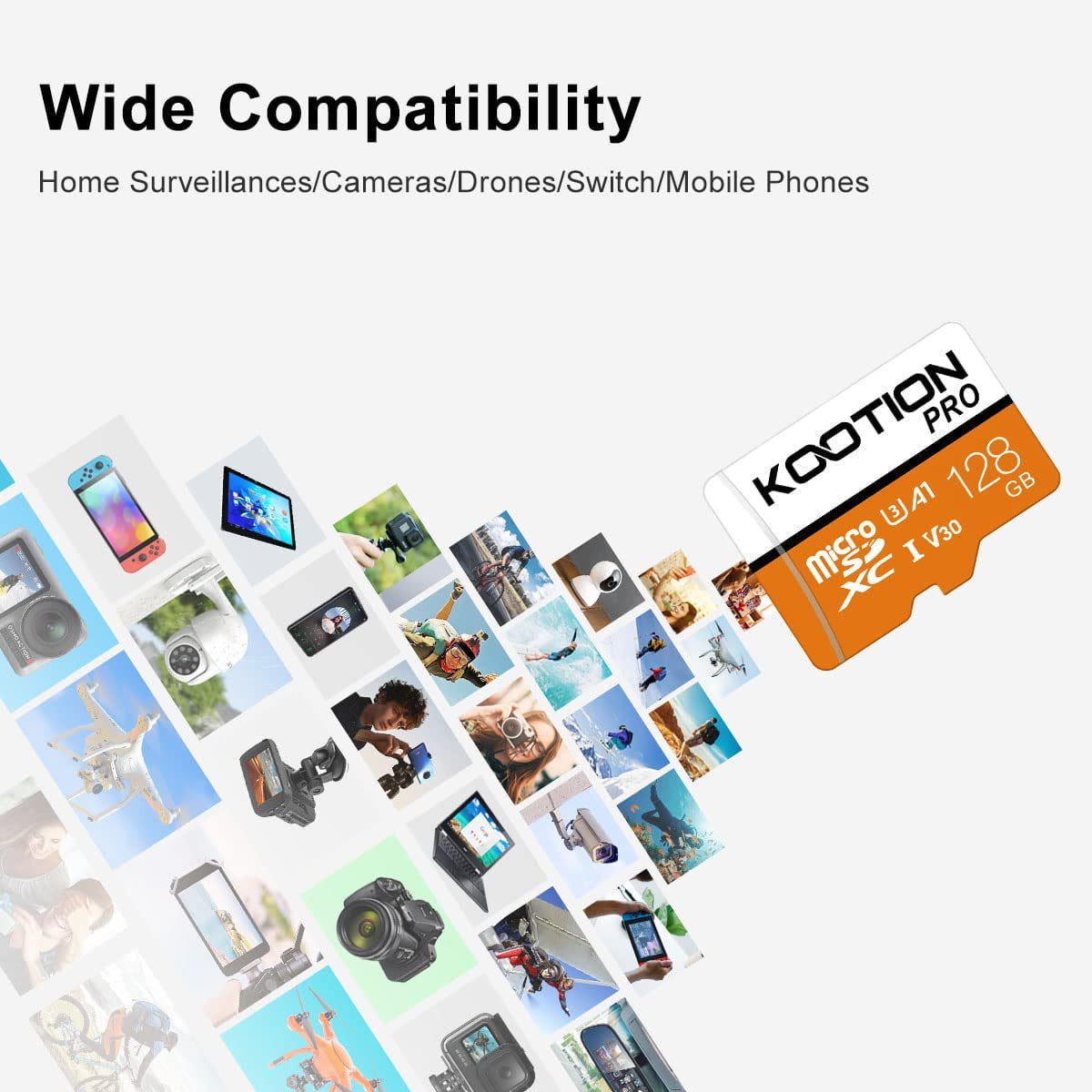 KOOTION 128GB Micro SD Card 2 Pack TF Card with Adapter High Speed MicroSD U3 Full HD 4K Memory Card for Phone Table Monitor Camera