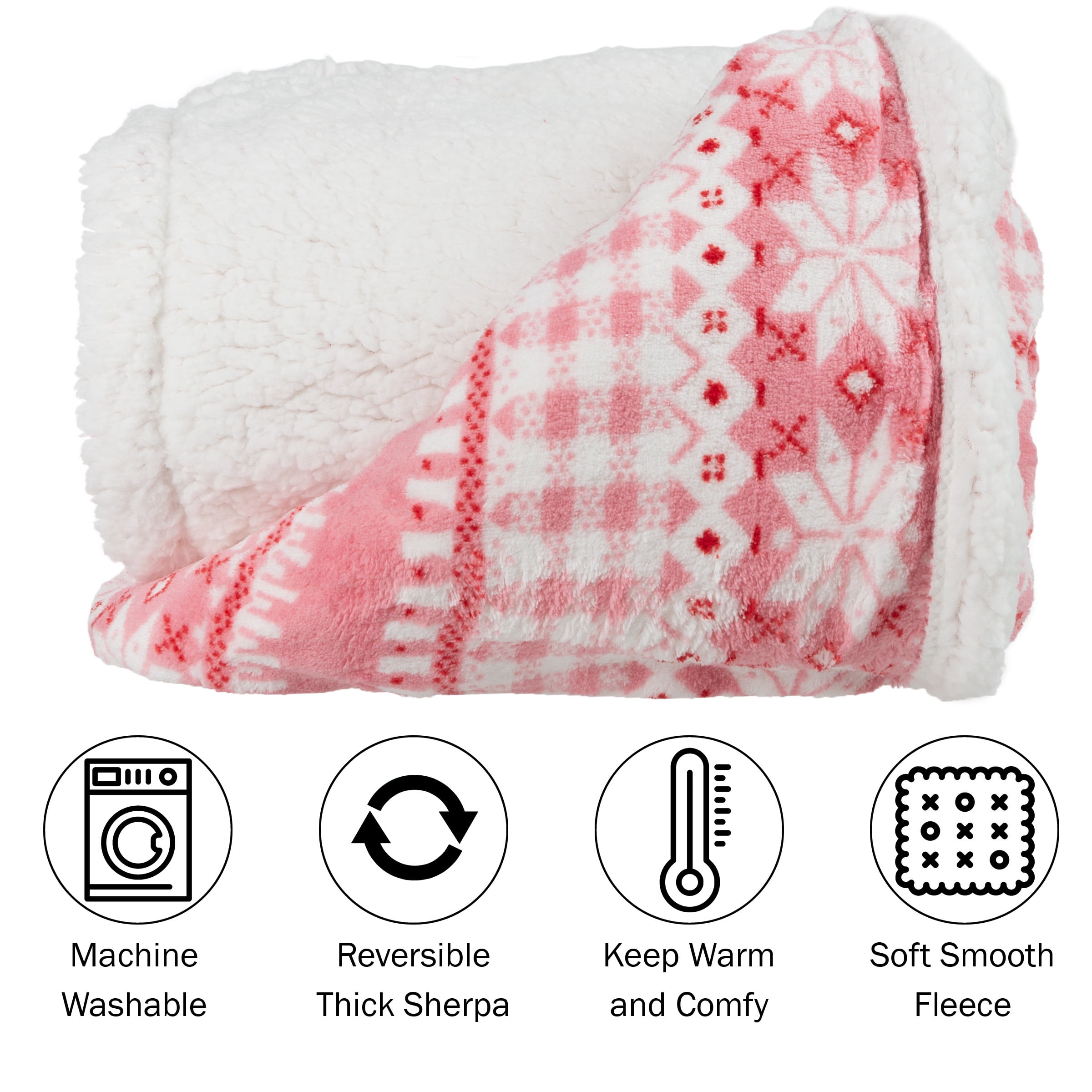 Somerset Home 50x60 Fleece Blanket - Machine Washable Throw Blanket for Couch, Bed and Sofa with Snowflakes (Pink)
