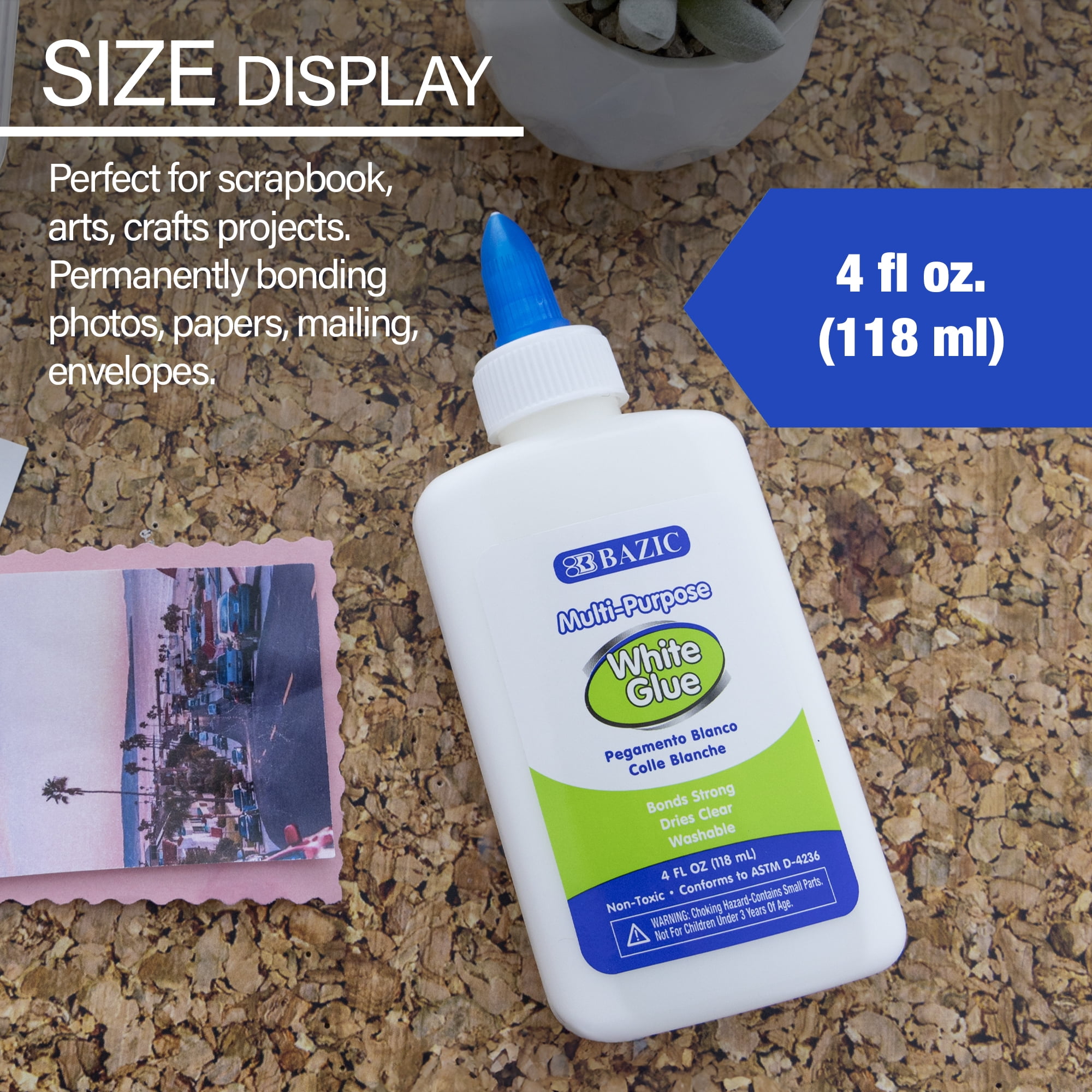 BAZIC White Glue 4Oz (118 mL), Adhesive Bond Slime Making, 48-Pack