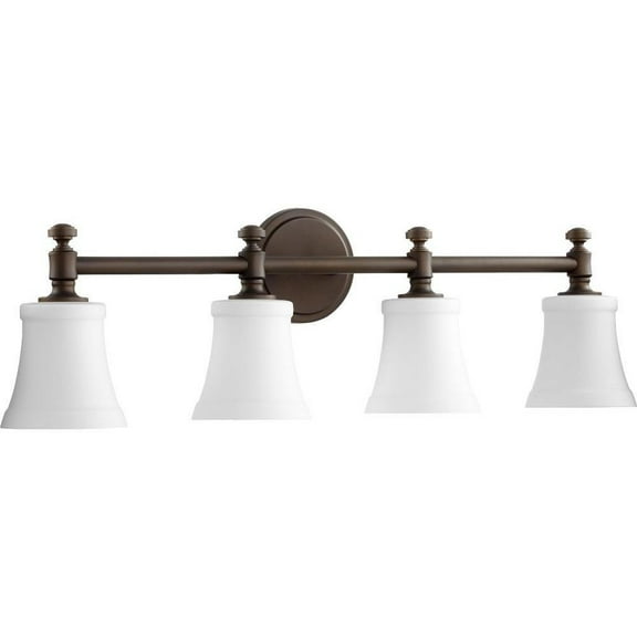 Palmerston Broadway 4 Light Bathroom Light in Style 30 inches Wide By 9 inches High-Oiled Bronze Finish-Satin Opal Glass Color Bailey Street Home