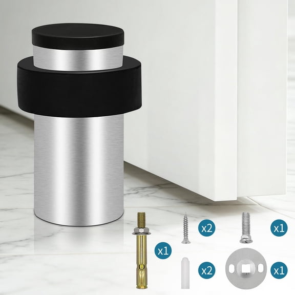 KOLAKO Door Stopper 2.5 inch Stainless Steel Floor Wall Mounted Heavy Duty Baseboard Cylindrical Holder, Silver 1 Pack