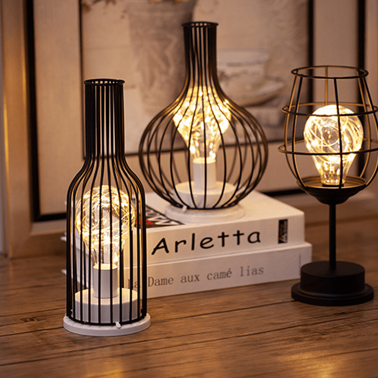 Table Lamps, Metal Wine Bottle Shape Decorative Lamp, Cordless