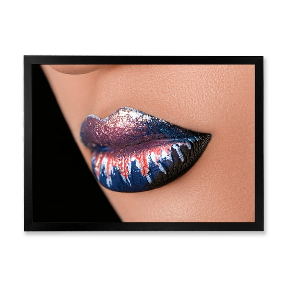 Designart 'Fashion and Creative Make Up On Woman Lips' Modern Framed Art Print