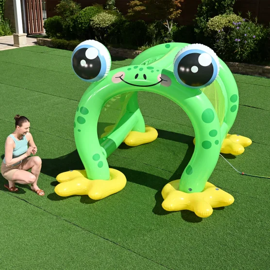 Inflatable Kids Water Sprinkler Tunnel with Fun Frog Design for Outdoor Lawn Play