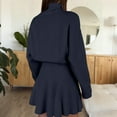 thumbnail image 4 of Huankd Womens Skirt 2 Piece Sweater Set Long Sleeve Crewneck Sweaters Pleated Mini Skirt Knit Lounge Sets Navy XL, 4 of 5
