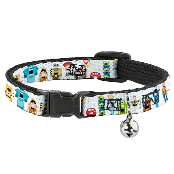 Disney Breakaway Cat Collar With Bell, Plastic Clip, Easy Adjustable, Pixar Holiday Collection Nutcracker Characters Lineup White, 8.5 to 12 Inches 0.5 Inch Wide