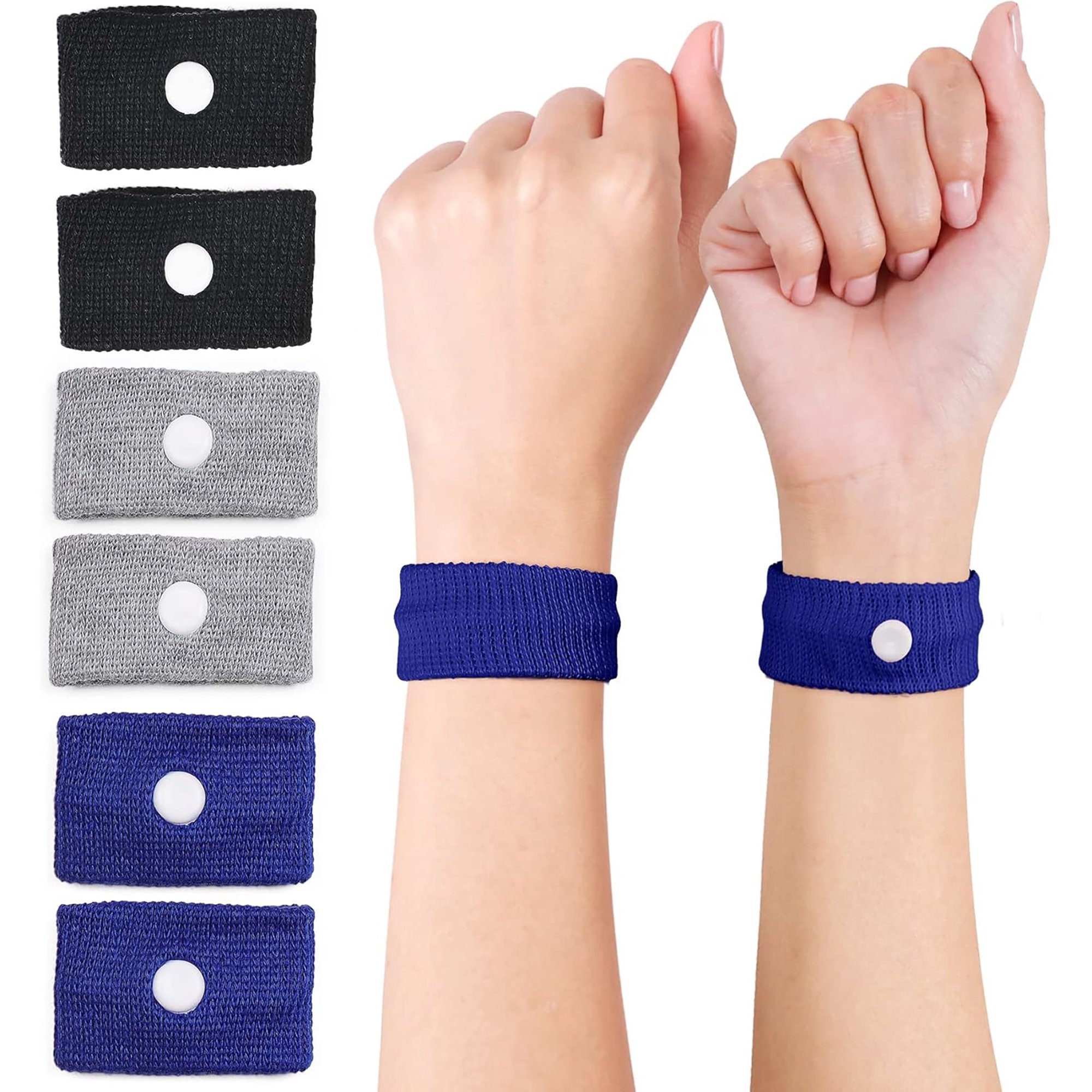 XIRQI 3 Pairs Motion Sickness Bracelets, Anti Nausea Acupressure Relief Bands for Car, Boat, Flying, Sea Sickness Bracelets for Adults and Kids, Drug-Free Nausea Bands for Travel and Cruise