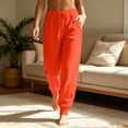 thumbnail image 3 of Baggy Sweatpants for Women Casual Workout High Waisted Joggers Comfy Fleece Straight Leg Lounge Pants Fall 2026,Orange L, 3 of 8