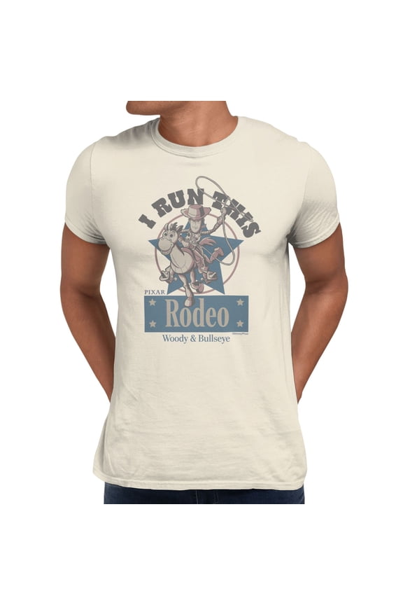 Pixar Toy Story I Run This Rodeo Woody Bullseye Men's T Shirt (Natural, S-XXXL)