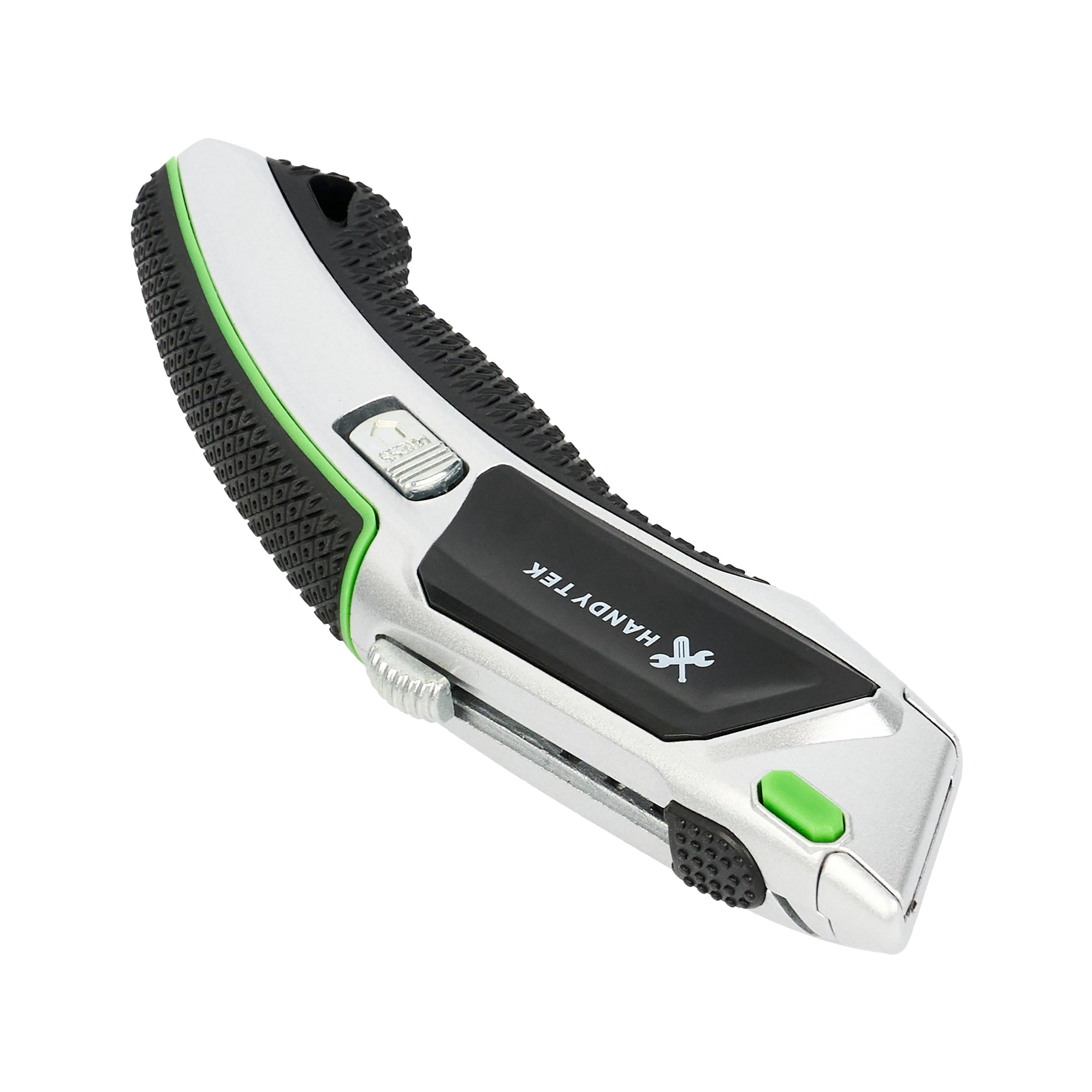 Restaurantware-Handy Tek Auto Loading Utility Knives, 6 Retractable Box Cutters - Includes 30 Sharp Blades, 19mm Wide, Silver Zinc Quick Change Blade Razor Knives, With 4-Position Locking, Soft Grip