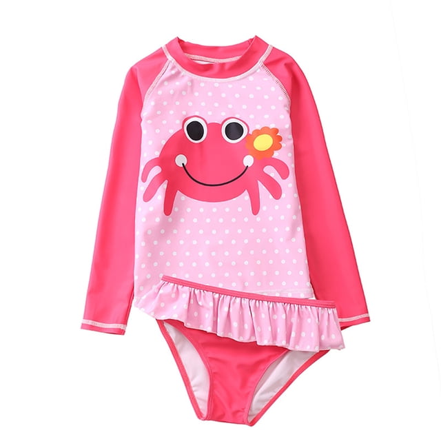 HAWEE Little Girls Two Pieces Rash Guard Swimsuit Set Long Sleeve Print Bikini Bathing Suit UPF50+ Beach Swimwear