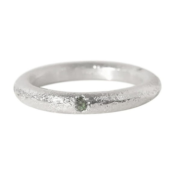 S925 Sterling Silver Brushed Aquamarine Open Ring Women's Simple Personalized Texture Sense Index Finger Ring