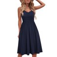 thumbnail image 2 of Sngxgn Womens Dress Long Lantern Sleeve Square Neck Tie Backless Dress Ruffle Elastic Waist A-Line Mini Dress(Navy,XXL), 2 of 7