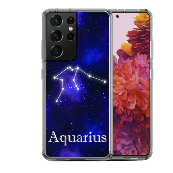 Shockproof Hybrid Bumper Phone Case for Samsung Galaxy S21 Ultra, by OneToughShield ® - Zodiac / Aquarius
