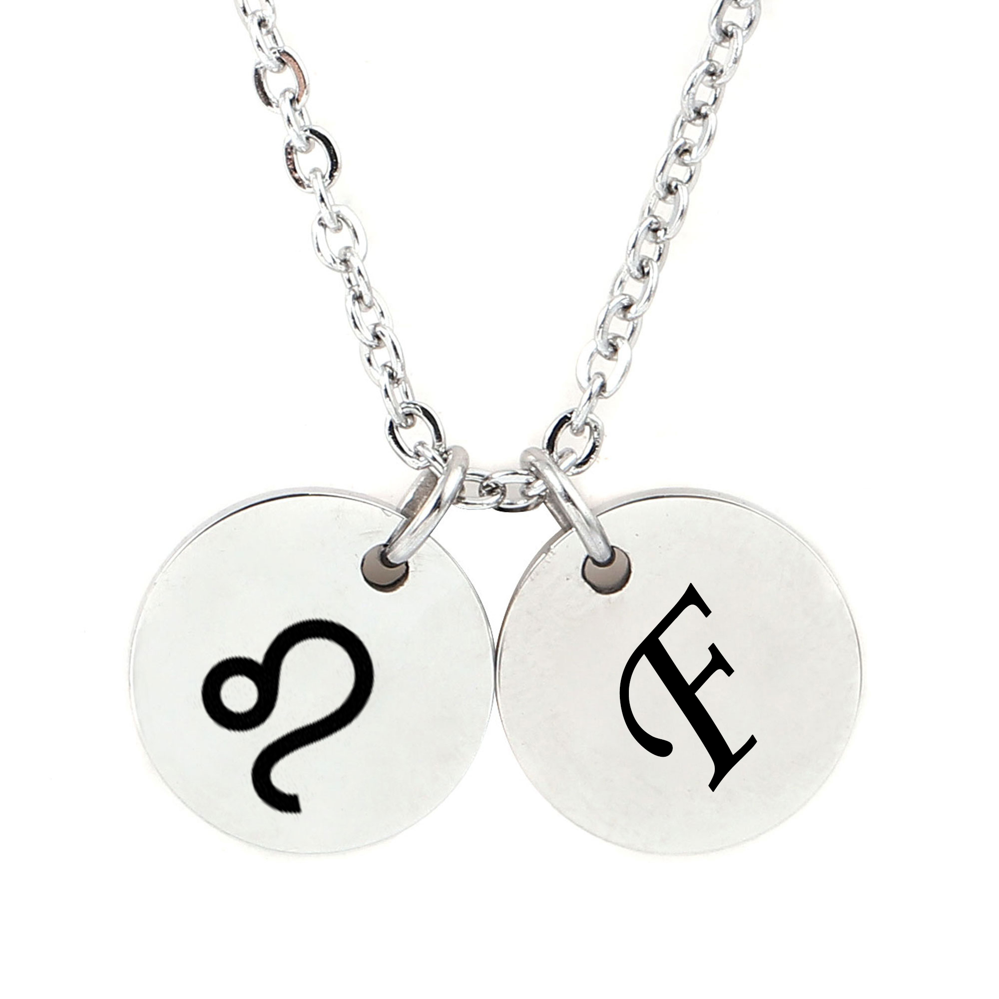 Anavia Stainless Steel Silver Personalized Round Constellation Initial Necklace Engraved Zodiac Symbol Jewelry 18 inch Chain
