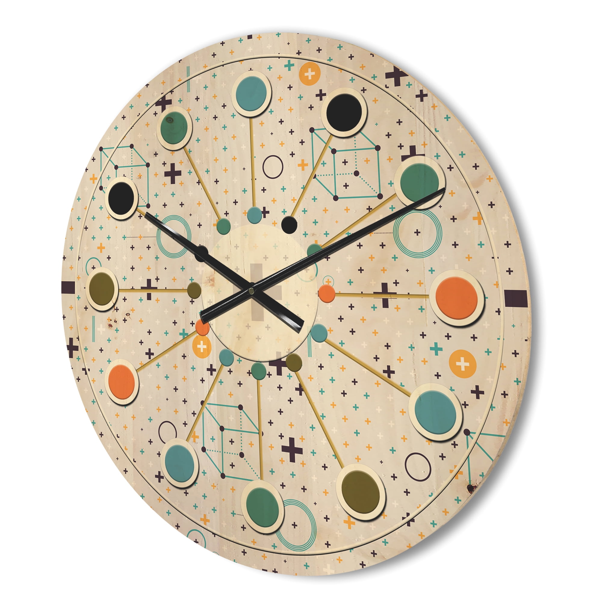 Designart 'Geometrical Minimalistic Elements' Mid-Century Modern Wood Wall Clock