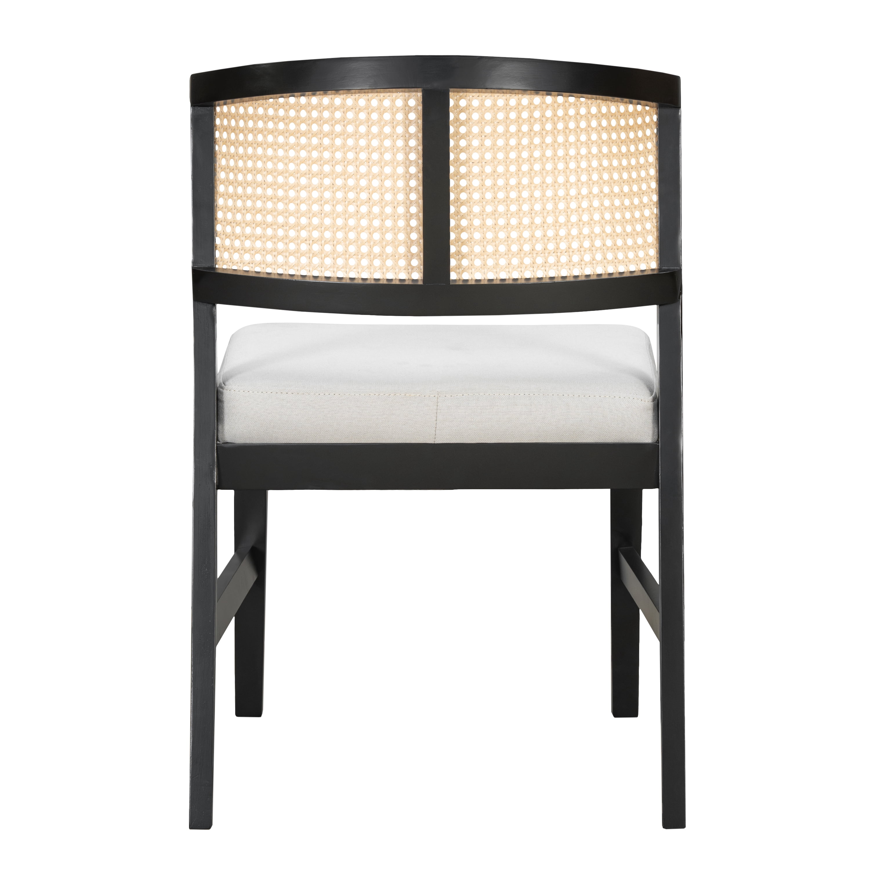 Dining Chair, Set of 2 Rattan Curved Backrest with Black Wood Frame and Beige Upholstered Seat, for Kitchen Dining Room Restaurant