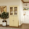 thumbnail image 3 of Palace Imports 100% Solid Wood 32" Pantry Cabinet with Solid, Frosted Glass Doors, 2-Drawers and Adjustable Shelves, Yellow, 3 of 6