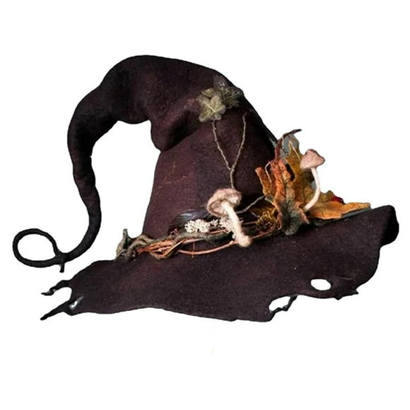 Chapeaux de Sorcière en Feutre d'Halloween Cosplay Chapeau de Sorcière en Feutre Pointu pour Fête d'Halloween Chapeau en Feutre Déco de Tête de Cosplay Accessoires de Costume Brun
